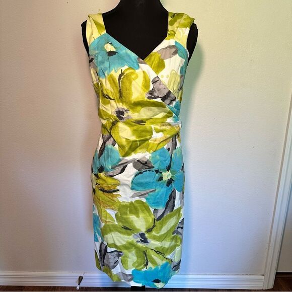 Liz Claiborne Y2K Green and Blue Ruched Sheath Dress - Picture 2 of 8